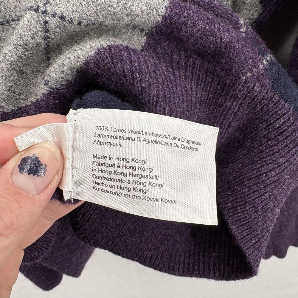 Brooks Brothers Sweater Mens Extra Large Purple Argyle Scottish Lambswool V Neck - Picture 6 of 11